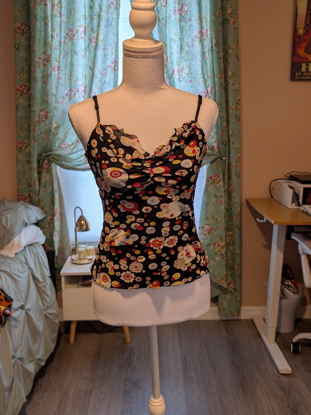 Kookai Black Floral Lace-Trim Spaghetti Cami